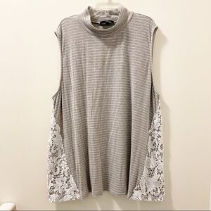 Suzanne Betro Sleeveless Striped Lace Panel Mock Neck Top - Size 2X